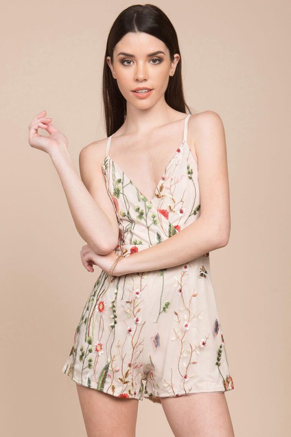 Jolie Floral Romper Beige on Sale