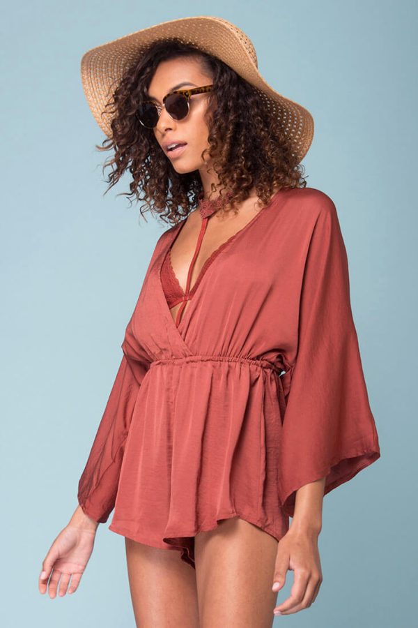 Zaylee Cute Casual Romper Brick on Sale