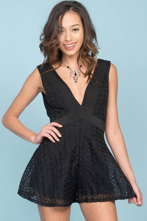 Helena Embroidered Overlay Romper Black For Sale