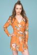 Aryanna Floral Wrap Dress Orange Mustard Online now