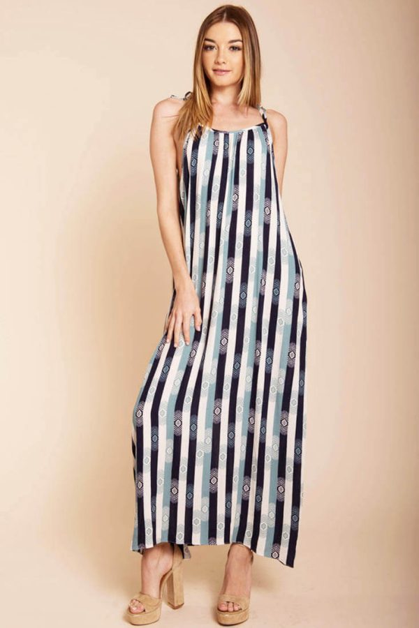 Tristan Stripped Maxi Dress Navy Beige on Sale