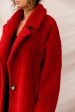 Berlin Notched Lapel Longline Fleece Coat Red Online