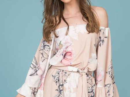 Mira Tube Top Floral Romper Mocha For Cheap