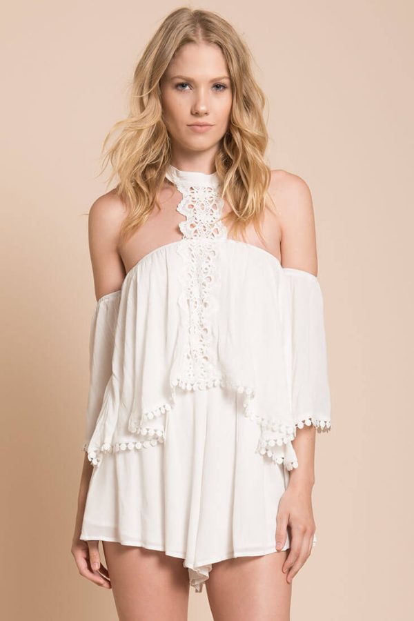 Maliah Embroidered Club Romper White Online Hot Sale