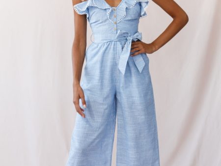 Danube Belted Waist Pinstripe Jumpsuit Blue Online now