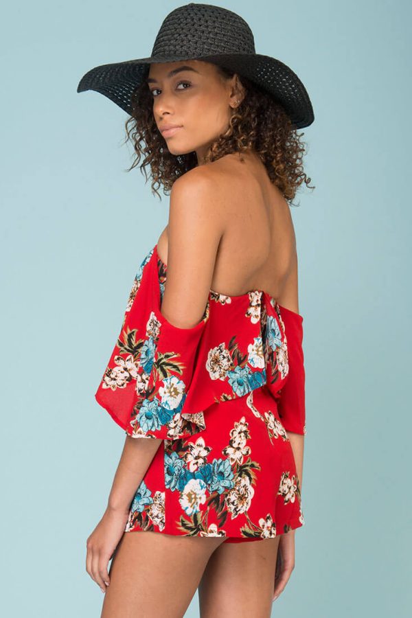 Dixie Floral Print Romper Red Fashion