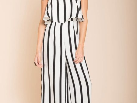 Posh Pin Stripe Ruffle Jumpsuit White Fashion