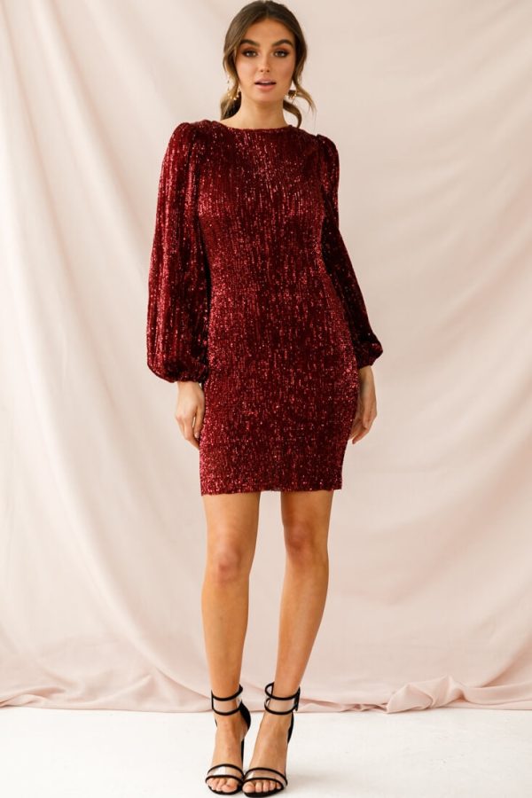 Tinsel Long Sleeve Sequin Mini Dress Plum Supply