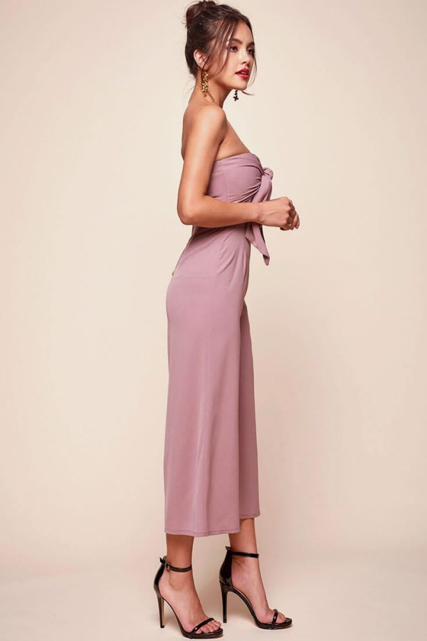 Khloe Bow Tie Wide Leg Jumpsuit Dusty Pink Hot on Sale