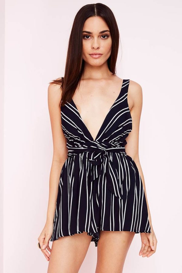 Nelle Striped Romper Navy Cheap