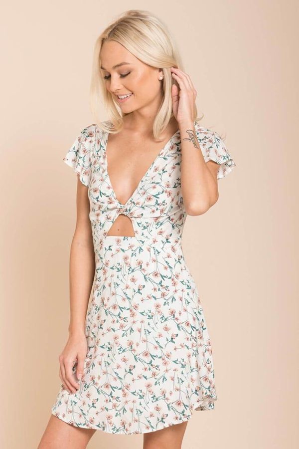 Ayleen Floral Peek-A-Boo Dress White Discount