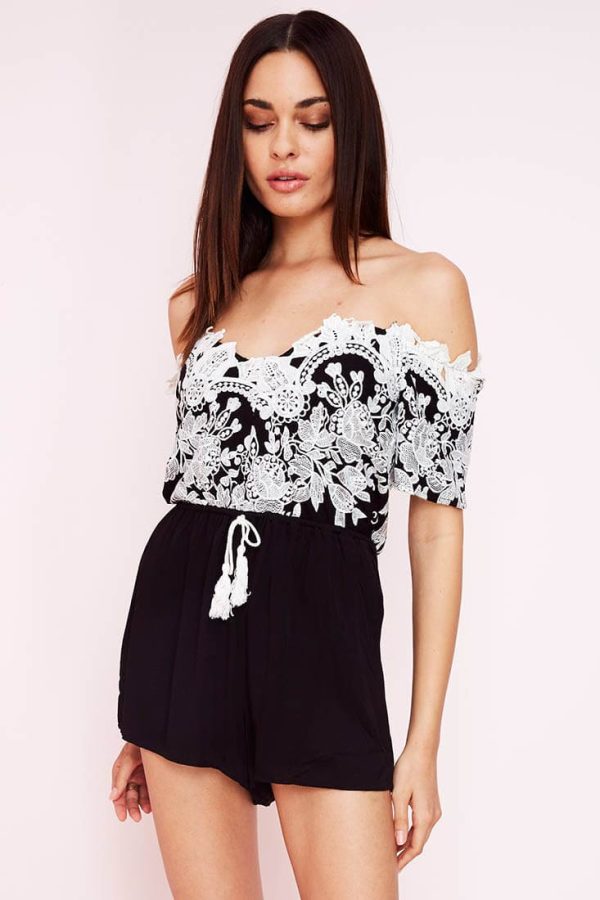 Inaya Dressy Lace Romper Black on Sale