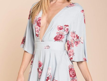 Rosalynn Bow Tie Floral Romper Blue Online Sale