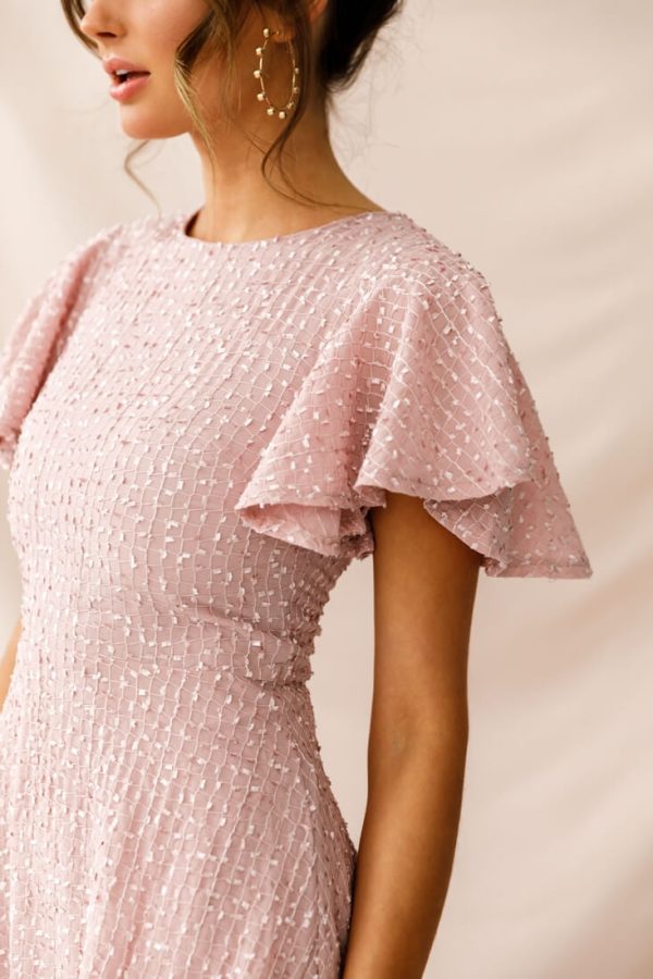 Isabelle Angel Sleeve Empire Dress Blush Online now